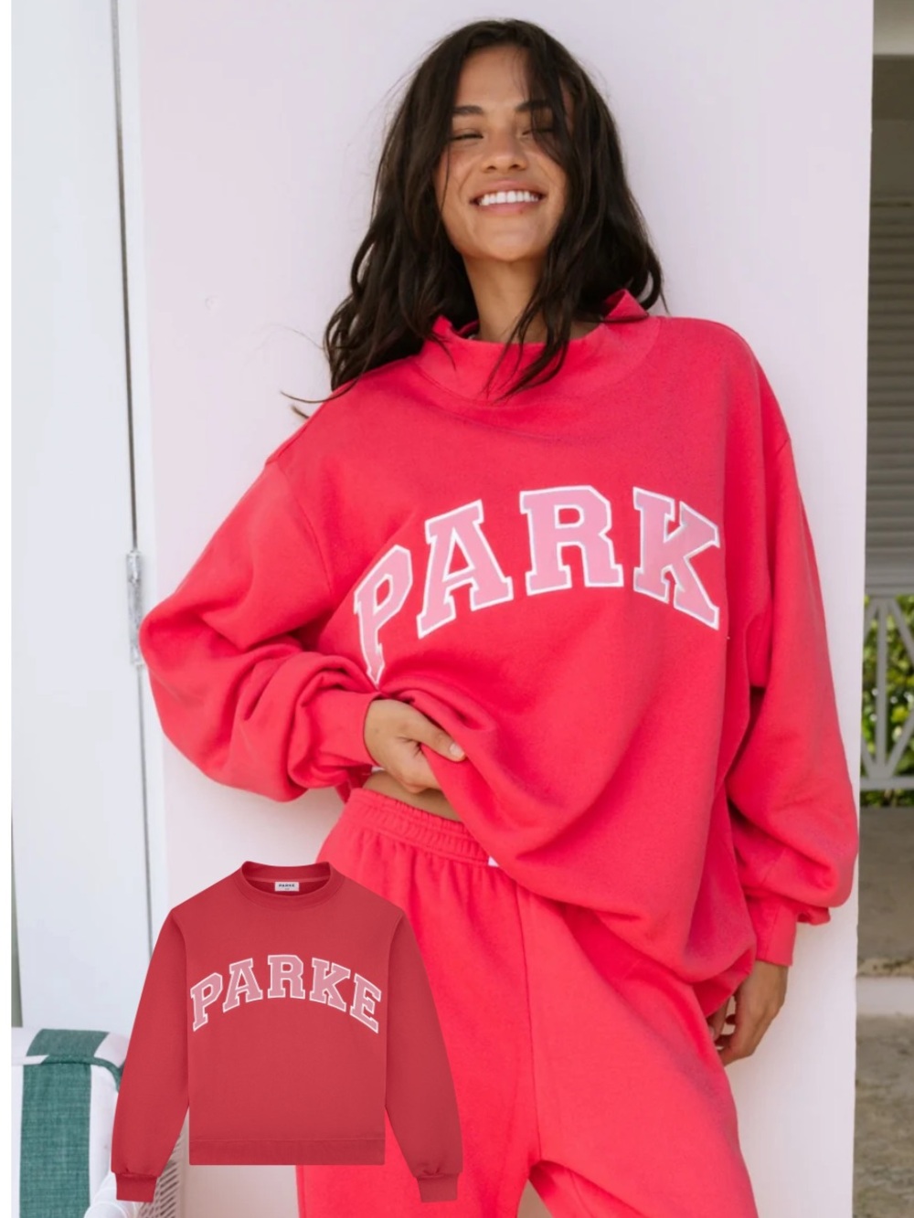 Parke Summerland Heritage Varsity Mockneck - Flamingo Size L/XL NWOT